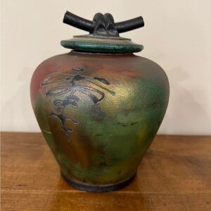 Signed Larged Raku Dream Jar Wishing pot - john okson melkonian